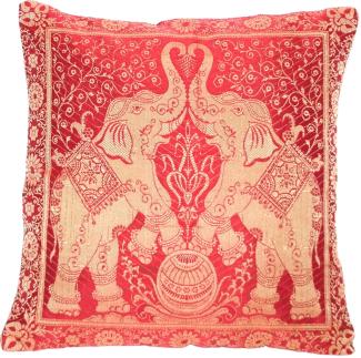 Handgewebter indischer Banarasi Seide Deko-Kissenbezug mit Extravaganten Elefant Design in Rot - 40 cm x 40 cm