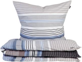 Schiesser Feinbiber Bettwäsche Set Pino aus weicher, wärmender Baumwolle, Farbe:Grau und Hellblau, Größe:135 cm x 200 cm