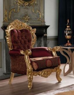 Casa Padrino Luxus Barock Wohnzimmer Sessel Bordeauxrot / Gold - Prunkvoller Sessel mit elegantem Muster - Handgefertigte Barock Wohnzimmer Möbel