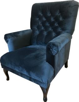 Casa Padrino Luxus Chesterfield Samt Sessel Mitternachtsblau / Schwarz 82 x 75 x H. 93 cm - Chesterfield Wohnzimmer Möbel