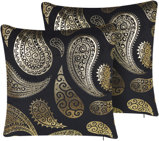 Dekokissen Paisleymotiv Samtstoff gold schwarz 45 x 45 cm 2er Set URSINIA