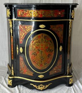 Casa Padrino Barock Boulle Kommode mit Marmorplatte Schwarz / Rot / Gold - Barock Möbel