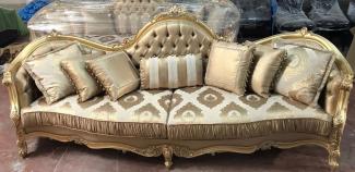 Casa Padrino Luxus Barock Sofa Gold 300 x 90 x H. 119 cm - Prunkvolles Wohnzimmer Sofa mit elegantem Muster