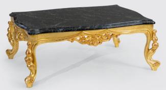 Casa Padrino Luxus Barock Couchtisch Schwarz / Gold 120 x 80 x H. 50 cm - Prunkvoller Massivholz Wohnzimmertisch mit Tischplatte in Marmoroptik - Barock Möbel