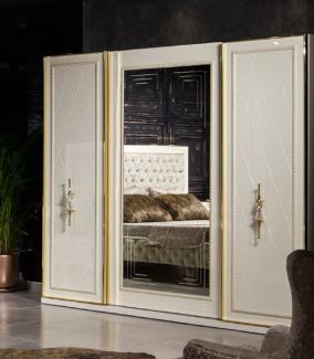 Casa Padrino Luxus Barock Schlafzimmerschrank Weiß / Gold - Verspiegelter Massivholz Kleiderschrank im Barockstil - Barock Schlafzimmer Möbel - Edel & Prunvoll