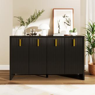 Merax Modernes, minimalistisches schwarzes Sideboard: Die perfekte Kombination aus flexibler Aufbewahrung und elegantem Design. Das Sideboard verfügt über goldene Griffe und verstellbare Trennwände