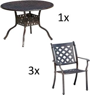 Inko 4-teilige Sitzgruppe Aluminium Guss bronze Tisch Ø 106 cm mit 3 Sesseln Tisch Ø106 cm mit 3x Sessel Duke