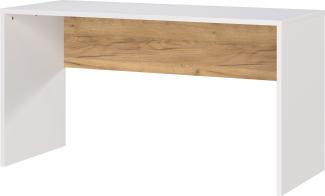 Wangenschreibtisch mit Knieblende, 140x60x75, stoßfeste Kanten, belastbare Tischplatte, Beige-Weiß - SAGE-Serie von Kadima Design