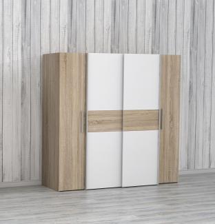 FORTE Kalixtus Kleiderschrank, Holzwerkstoff, Weiß/Beige, 200,1 x 190,5 x 61,6 cm