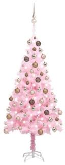 vidaXL Künstlicher Weihnachtsbaum mit LEDs & Kugeln Rosa 150 cm PVC, Mit Beleuchtung [3077584]