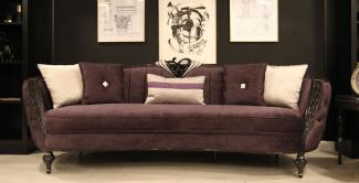 Casa Padrino Luxus Barock Sofa Lila / Schwarz / Silber 267 x 90 x H. 100 cm - Wohnzimmer Sofa mit edlem Samtstoff - Barock Möbel