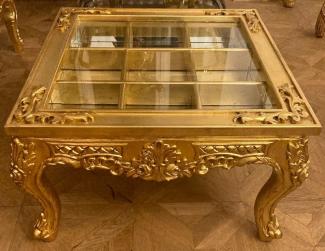 Casa Padrino Barock Couchtisch mit aufklapparer Tischplatte Gold - Prunkvoller Massivholz Wohnzimmertisch im Barockstil - Barockstil Wohnzimmer Möbel - Barock Möbel - Antik Stil Wohnzimmer Möbel