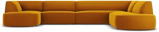 Micadoni 6-Sitzer Samtstoff Panorama Ecke rechts Sofa Ruby | Bezug Yellow | Beinfarbe Black Plastic