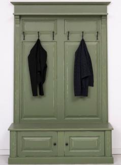 Casa Padrino Landhausstil Massivholz Garderobenschrank Antik Grün 140 x 41 x H. 210 cm - Wand Garderobe - Flur Schrank - Flurmöbel - Garderobenmöbel - Landhausstil Möbel