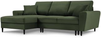 Micadoni 4-Sitzer Ecke links Sofa mit Bettfunktion und Box Moghan | Bezug Bottle Green | Beinfarbe Black Beech Wood