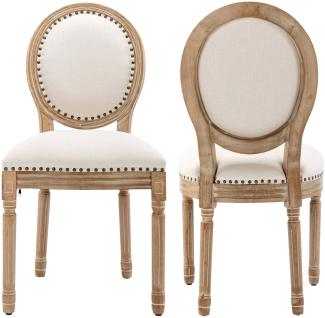 Merax Esszimmerstühle 2er Set Küchenstühle, Beine aus Massivholz, Verstellbare Vordersitzbeine, Leinensitze, creme