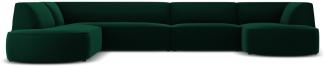 Micadoni 6-Sitzer Samtstoff Panorama Ecke links Sofa Ruby | Bezug Bottle Green | Beinfarbe Black Plastic