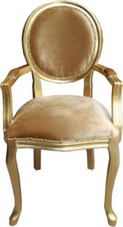 Casa Padrino Barock Luxus Esszimmer Medaillon Stuhl mit Armlehnen Gold Samtstoff / Gold