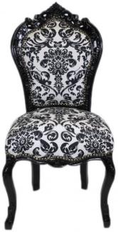 Casa Padrino Barock Esszimmer Stuhl Blumen Muster Schwarz / Weiß- Antik Stil Möbel
