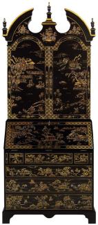 Casa Padrino Luxus Barock Sekretär Schreibtisch Schrank im chinesischen Stil Schwarz / Gold 104 x 58 x H. 238 cm - Prunkvoller Massivholz Büroschrank - Edle Barock Büromöbel