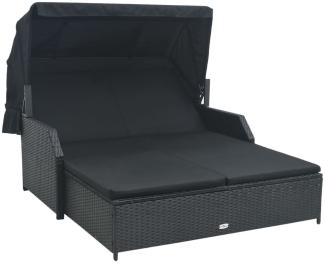 vidaXL 2-Personen-Sonnenliege mit Sonnendach Poly Rattan Schwarz 47443