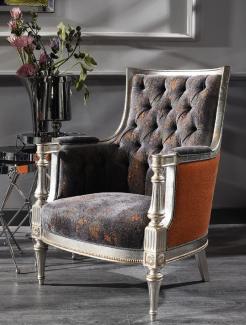 Casa Padrino Luxus Barock Sessel Lila / Orange / Silber - Handgefertigter Wohnzimmer Sessel im Barockstil - Barock Wohnzimmer Möbel