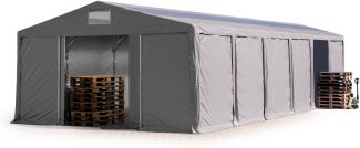 Lagerzelt 8x12 m Zelthalle Industriezelt mit Oberlicht 3m Seitenhöhe PVC Plane 850 N grau 100% wasserdicht mit Schiebetor