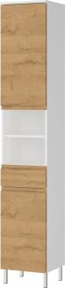 Hochschrank mit einstellbaren Fächern und Schublade, 34x34x190, in Weiß und Grandson-Eiche, mit Chromfüßen, verstellbare Böden, VEER-Serie von Kadima Design