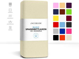 Jacobson Jersey Spannbettlaken Spannbetttuch Baumwolle Bettlaken (180x200-200x200 cm, Natur)