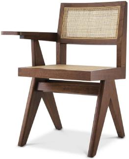 Casa Padrino Luxus Bürostuhl Braun / Naturfarben 44 x 54 x H. 85,5 cm - Massivholz Stuhl mit Rattangeflecht und Ablagefläche - Luxus Büro Möbel