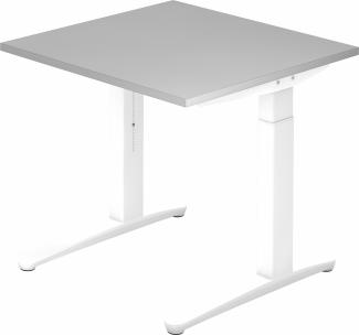 bümö® Design Schreibtisch XB-Serie höhenverstellbar, Tischplatte 80 x 80 cm in grau, Gestell in weiß