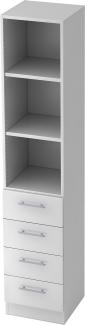 bümö® office Schubladen-Regal mit 4 Schüben & 3 Regalfächer in weiß mit Relinggriffen
