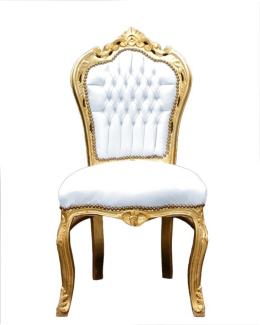 Casa Padrino Barock Esszimmer Stuhl Weiß / Gold - Möbel Antik Stil