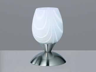 LED Tischleuchte Ø12cm, Glasschirm Weiß marmoriert, Silber - Touch dimmbar