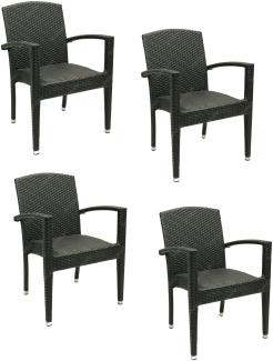 4x KONWAY® MAUI Stapelsessel Schwarz Premium Polyrattan Garten Sessel Stuhl Set