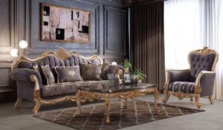 Casa Padrino Luxus Barock Wohnzimmer Set Blau / Silber / Gold - 2 Sofas & 2 Sessel & 1 Couchtisch - Handgefertigte Wohnzimmer Möbel im Barockstil - Edel & Prunkvoll