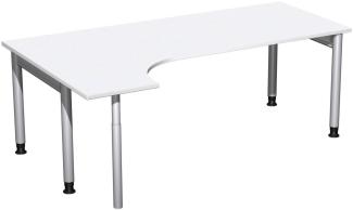 PC-Schreibtisch '4 Fuß Pro' links, höhenverstellbar, 200x120cm, Weiß / Silber