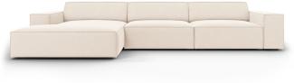 Micadoni 4-Sitzer Samtstoff Ecke links Sofa Jodie | Bezug Light Beige | Beinfarbe Black Plastic