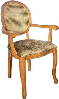 Casa Padrino Barock Esszimmerstuhl Khaki / Naturfarben - Handgefertigter Antik Stil Stuhl mit Armlehnen - Esszimmer Möbel im Barockstil