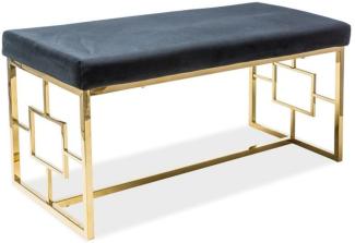 Casa Padrino Luxus Sitzbank Schwarz / Gold 100 x 46 x H. 48 cm - Gepolsterte Samt Bank mit Edelstahl Gestell