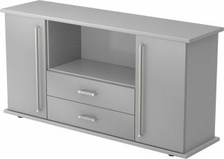 bümö® Sideboard mit Türen, Schubladen und Chromgriffen in Grau/Silber