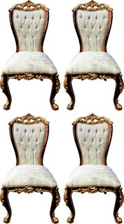 Casa Padrino Luxus Barock Esszimmerstuhl Set Cremefarben / Braun / Gold - 4 Handgefertigte Küchen Stühle im Barockstil - Barock Esszimmer Möbel - Edel & Prunkvoll