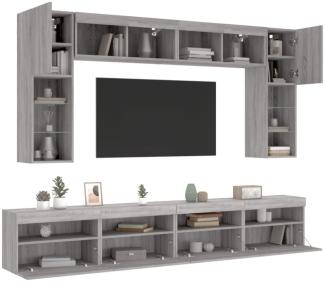 vidaXL 8-tlg. TV-Wohnwand mit LED-Leuchten Grau Sonoma