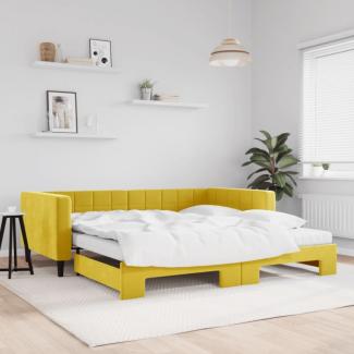 Tagesbett Ausziehbar mit Matratzen Gelb 100x200 cm Samt (Farbe: Gelb)