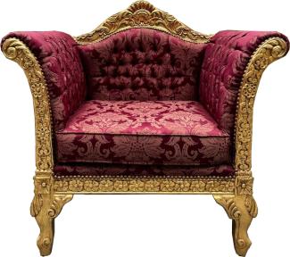 Casa Padrino Barock Lounge Sessel Bordeauxrot Muster / Gold - Barock Möbel