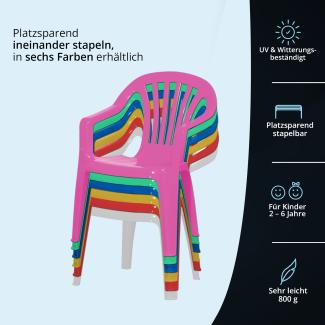 KHG Kinderstuhl mit Armlehne Blau, Gartenstuhl, Sessel für Kinder mit 27 cm Sitzhöhe | aus Kunststoff stapelbar, kippsicher, wetterbeständig | Sitzgelegenheit für Innen- und Außenbereich