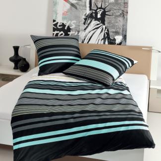 Janine Bettwäsche J.D. 8464 02 Aqua Graphit Mako Satin 135 x 200 + 80 x 80 cm