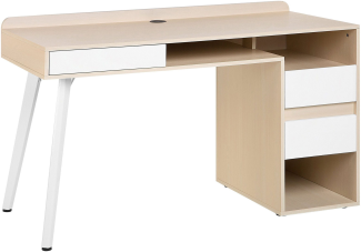 Schreibtisch weiß / heller Holzfarbton 130 x 60 cm 3 Schubladen CARACAS