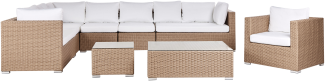 Lounge Set Rattan sandbeige 8-Sitzer modular Auflagen cremeweiß XXL