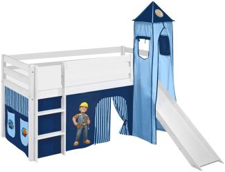 Lilokids 'Jelle' Spielbett 90 x 200 cm, Bob der Baumeister, Kiefer massiv, mit Turm, Rutsche und Vorhang